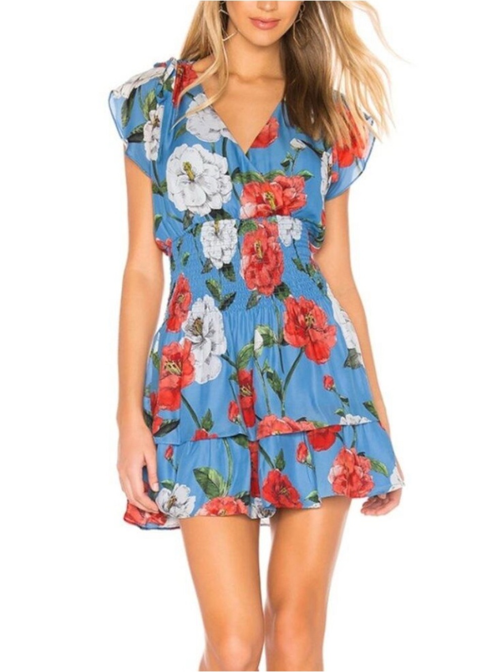 Parker Blue Dress with Floral Design